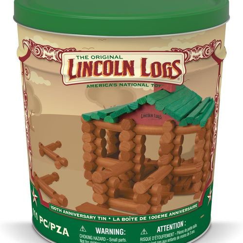 Lincoln Logs 100th Anniversary Tin, Classic Wooden Building Set with 111 All-Wood Pieces