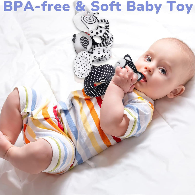 XIXILAND Baby Spiral Plush Toys, Black and White Baby Car Seat Toys, High Contrast Infant Newborn Toy 0-6 Months for Stroller Crib Mobile, Sensory Toy Best Gift for 0 3 6 9 12 Months Boys Girls