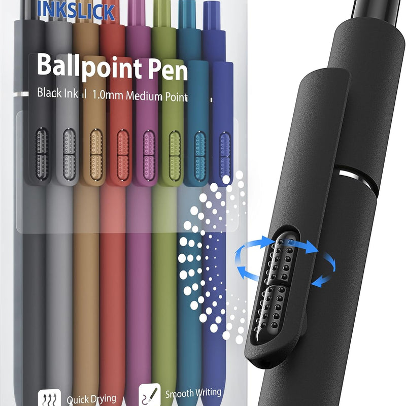 9 Pack Black Ballpoint Pens - 1.0mm Medium Point Smooth Writing Black Ink Ball Point Pens Long Lasting Retractable Fidget Pens for Adults, Men, Women, School, Office (6 Pens & 3 Refills)