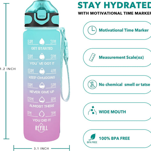 Enerbone 32 oz Drinking Water Bottle with Times to Drink and Straw, Motivational with Carrying Strap, Leakproof BPA & Toxic Free, Ensure You Drink Enough Water for Fitness Gym Outdoor