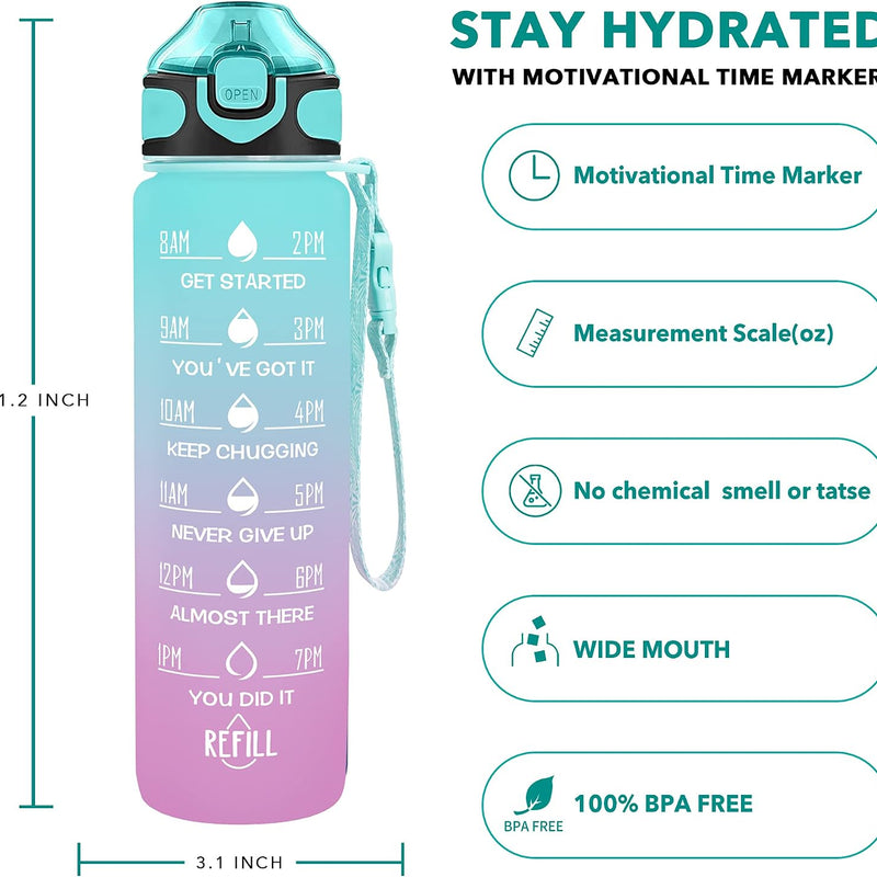 Enerbone 32 oz Drinking Water Bottle with Times to Drink and Straw, Motivational with Carrying Strap, Leakproof BPA & Toxic Free, Ensure You Drink Enough Water for Fitness Gym Outdoor