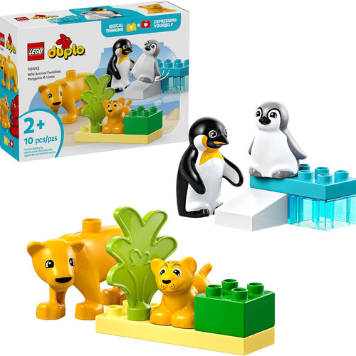 LEGO DUPLO Wild Animal Families Penguins & Lions Building Toy Playset for Preschool Learning and Educational Animal Toy