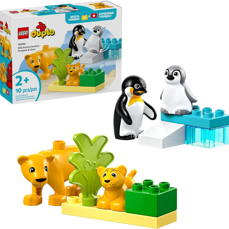 LEGO DUPLO Wild Animal Families Penguins & Lions Building Toy Playset for Preschool Learning and Educational Animal Toy