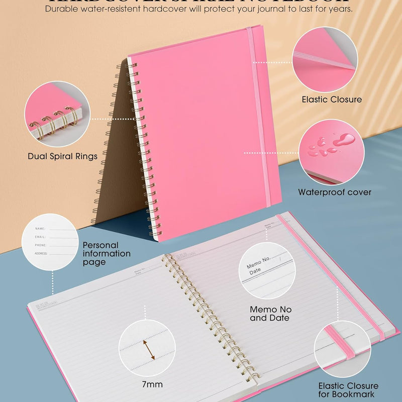 Spiral Notebook Journal 8.5” x 11”, A4 Large Pink Notebooks for Women Men, College Ruled Lined Journal, 100 GSM Paper, Plastic Hardcover Spiral Bound Journals for Work School Note Taking Business