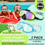 Vvinca 2 Pcs Kids Swim Goggles with Nose Cover, Swimming Diving Mask Wide View Anti Fog UV Anti Shattered Lens for Kids 3-14