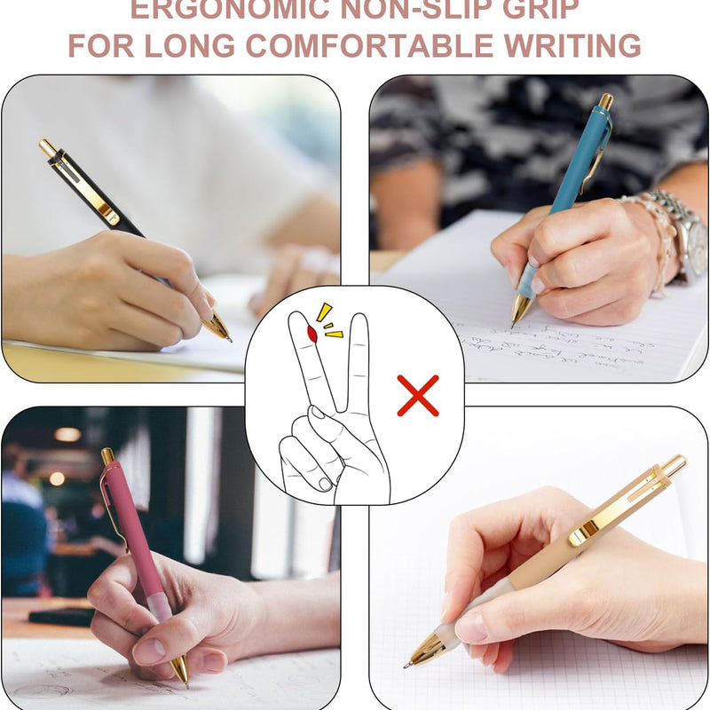 Linbsunne Ballpoint Pens Black Medium Point 1mm Pen with Super Soft Grip Ball Point Pen for Men Women Retractable Pens (gold-12 pcs)