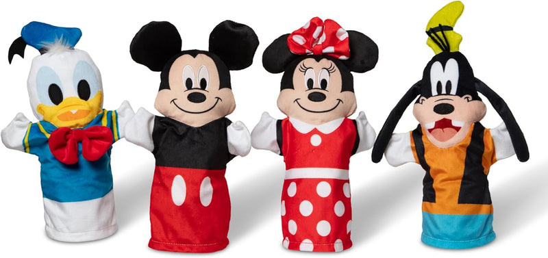 Melissa & Doug Disney Mickey Mouse & Friends 4-Piece Soft & Cuddly Hand Puppet Set for Imaginative Play, Featuring Mickey, Minnie, Donald, and Goofy for Kids and Adults.