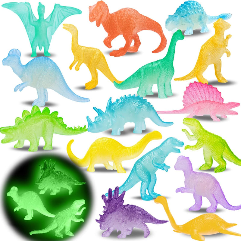 48Pcs Glow in Dark Mini Dinosaur Figures Kids Easter Egg Fillers Basket School Birthday Party Favors Supplies Dino Cupcake Toppers Pinata Goodie Bags Stuffers Classroom Prizes Carnival Bulk Toy Gift