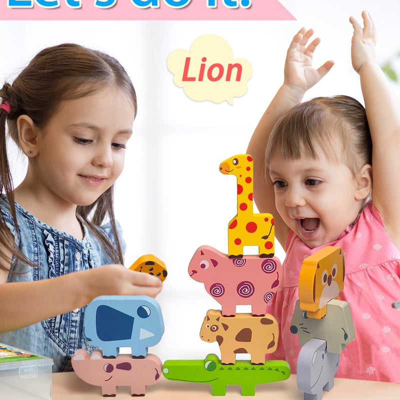 Vaiheng Montessori Toys for 1-4 Year Olds: Wooden Animal Blocks, Stacking, and Educational Puzzles