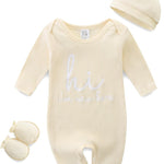 Baby Romper with Baby Mittens & Newborn Hats Footless Long Sleeve | Solid Onesie Hi Im New Here Baby Clothes Boy Girl Newborn Onesie Romper 0-3 Months Baby Boy Stuff Coming Home Outfit Gifts