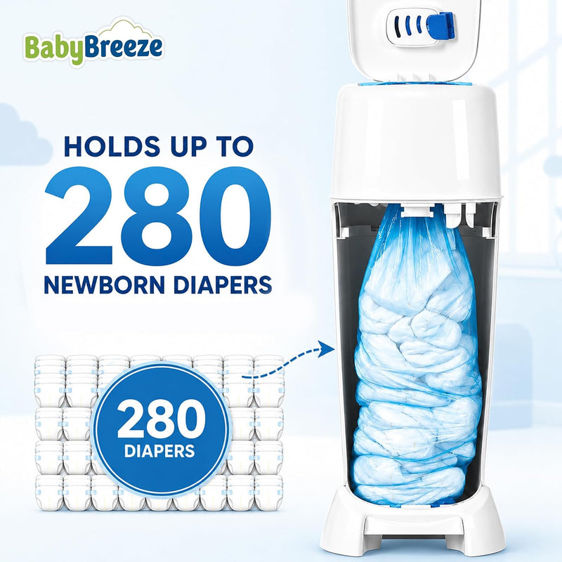 BabyBreeze Diaper Pail Refill Bags for Diaper Genie, 5-Pack, 1400 Count | Odor-absorbing Diaper Disposal Bags Compatible with Playtex Diaper Genie Pails; 5-Pack Holds up to 1,400 Newborn Diapers