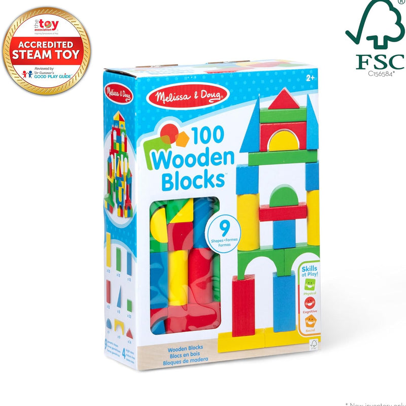 Melissa & Doug Wooden Building Blocks for Toddlers, 100-Piece Set, FSC Certified, Ages 2+