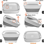 2.6 Gal Collapsible Baby Bottle Wash Basin with Drain Plug | Large 2.6 Gal Capacity, Comfort-Grip Handles, Folds Flat, BPA-Free PP and TPR, For Kitchen, RV, Camping, and Small Spaces