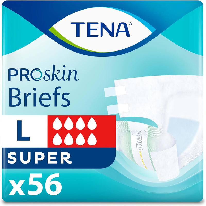 TENA Proskin Super Briefs, Incontinence Adult Diapers, Unisex, Large, 56 ct | Easy to adjust with tabs for a better fit, these briefs offer comfort & reliable absorbency to support everyday care routines