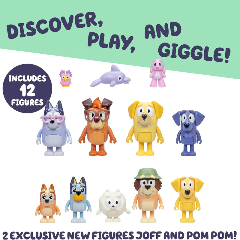 Bluey Super Fan Figurines for Toddlers Set, 11 Character Pack with Exclusive Figures, Toddler Figurine Toys Includes Bluey, Bingo & More, Ages 3+