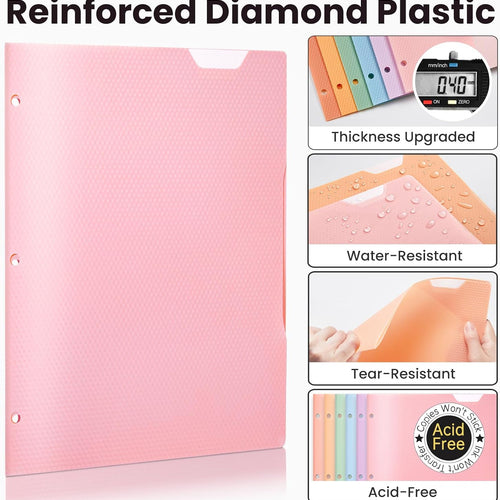 Sooez 6 Pack 2-Pocket Folders Heavy Duty, Plastic Folders with Pockets 3 Hole Punched, Pockets Folder for 3 Ring Binder with Writable Label, Letter Size, Pastels