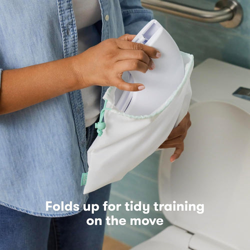 Frida Baby Fold-and-Go Portable Potty Seat for Toilet, Foldable Travel Potty Seat for Toddler, Fits Round & Oval Toilets, Non-Slip Base, Handles, Includes Free Travel Bag