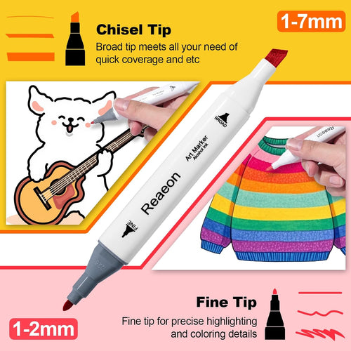 Reaeon Alcohol Art Markers, 80 Colors Fine & Chisel Dual Tip Marker Set, Permanent Art Markers for Adults Sketching Painting Drawing and Coloring(White Barrel)