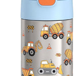 THERMOS FUNTAINER Water Bottle with Straw, 12oz, Construction | Kids Stainless Steel Insulated Water Bottle, Keeps Drinks Cold Longer for School & Play, BPA-Free