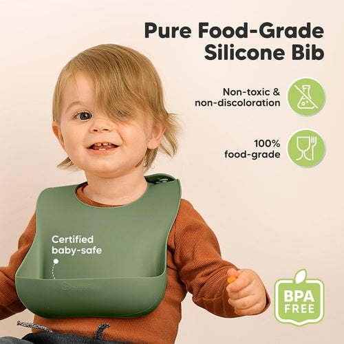 KeaBabies 2-Pack Silicone Bibs for Babies, Toddlers Girl, Boy (Slate) | Sturdy Food-Grade Baby Bibs for Eating, Large Food Catcher, Easy Clean & Put On, Waterproof Baby Feeding Essentials, BPA-Free