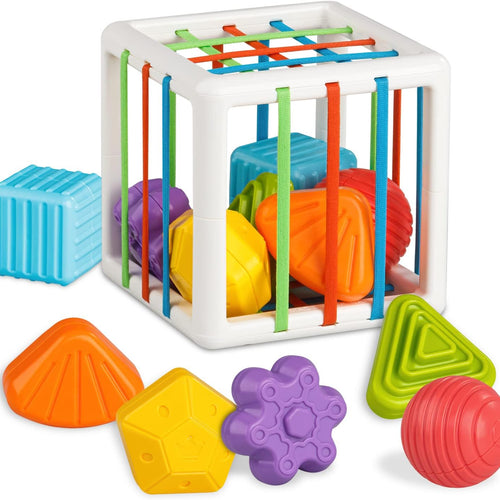 Montessori Sensory Cube Toy for Toddlers | 6 Shape Blocks for Learning, Developmental Birthday Gifts for 1-3 Years Old Baby