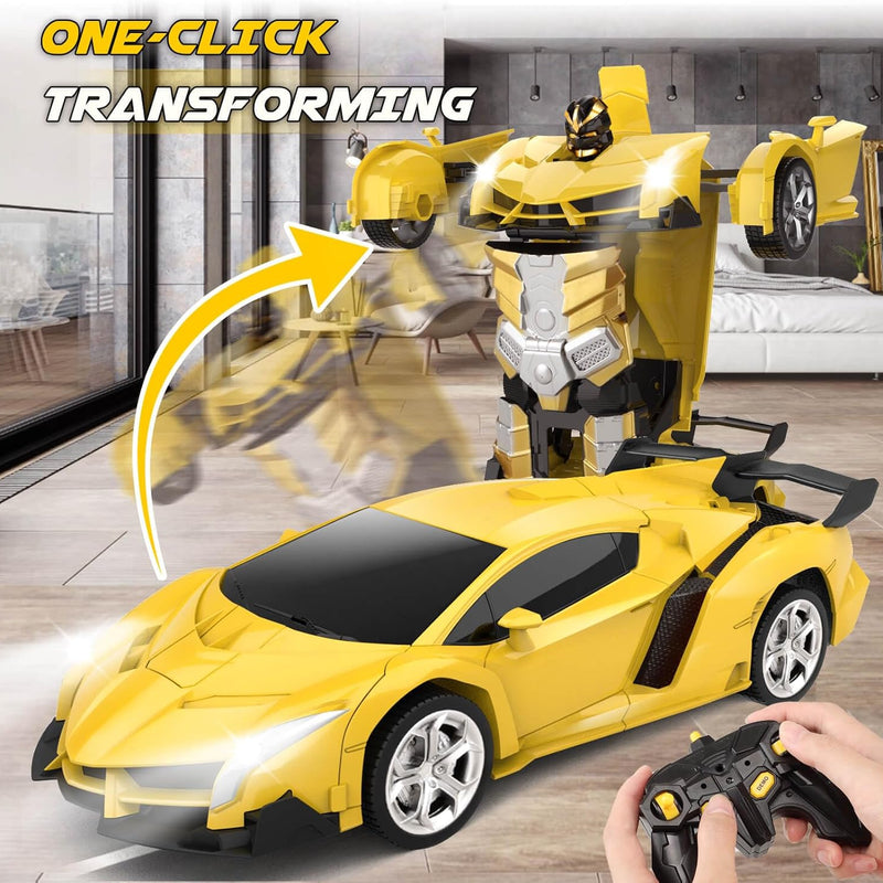 Transform Remote Control Car Toy for Kids 4-8, 2.4GHz RC Car with 360° Rotation and One-Key Transformation