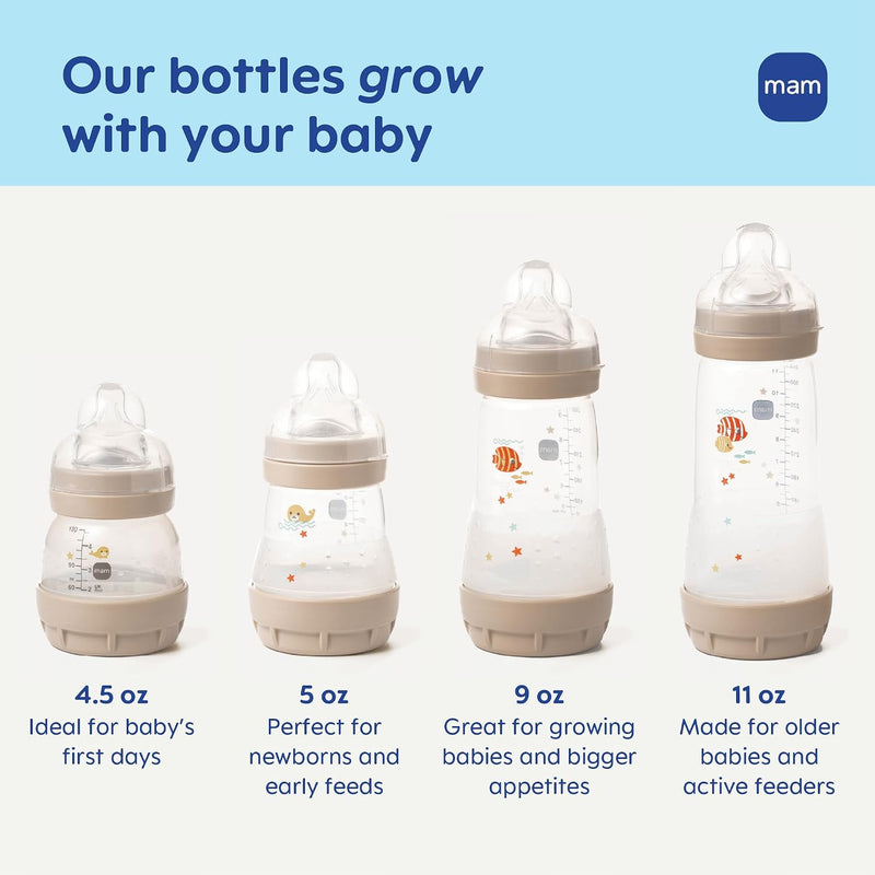 MAM 9oz Easy Start Anti-Colic+ Vented Baby Bottles, 2+ Months, 4 Pack, Girl | Medium Flow Breastfeeding-Like Nipple, Dual Anti-Colic Reduces Gas & Reflux, Easy Clean, BPA Free, 2+ Months, Made In Europe
