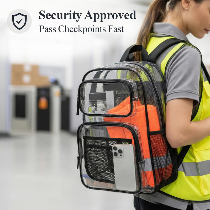 PACKISM Clear Backpack for School - 17 inch Large Heavy Duty Bookbag, Reinforced See Through PVC Transparent Backpack