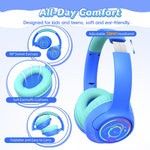 Kids Bluetooth Headphones with 85H Playtime, LED Lights, and 85/94dB Volume Limit, Blue