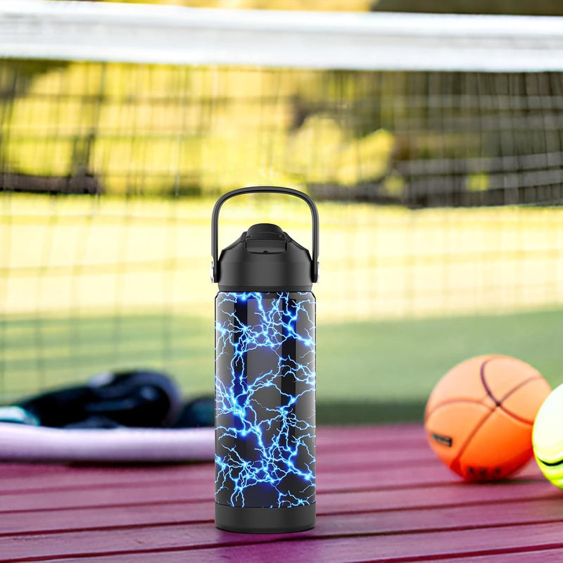 Boys Water Bottle with Straw,18 oz Kids Insulated Cups with Stainless Steel Leak Proof for School,Sport&Travel（Lightning）
