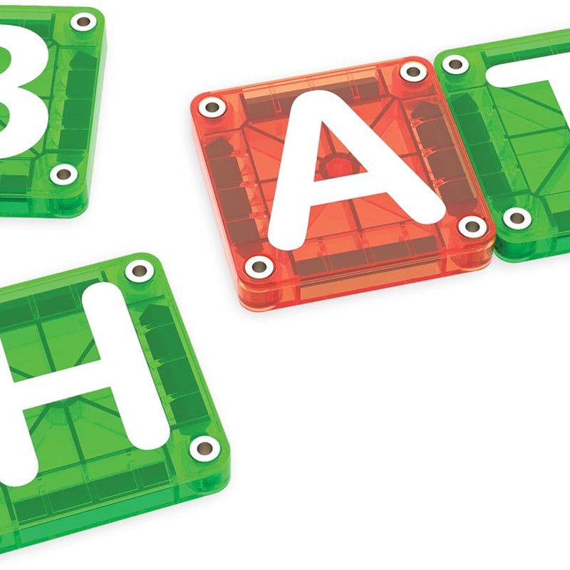 MAGNA-TILES microMAGS Learn Letters 56-Piece Magnetic Construction Set, The Original Magnetic Building Brand