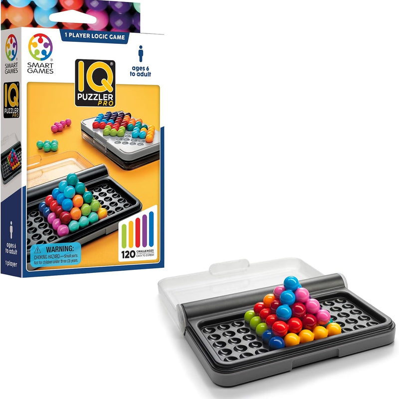 SmartGames IQ Puzzler Pro | Boost Logic and Problem Solving Skills | Level Up with 120 2D and 3D Challenges from Easy to Expert | Great for Ages 6 - Adult | A Fun Travel Game in a Portable Case