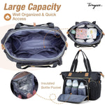Diaper Bag Tote, Large Baby Hospital Bag for Labor Delivery Mom | Travel Diaper Tote with Changing Pad, Pacifier Case, Insulated Pockets, Luggage Sleeve, Shoulder Strap, Quilted Black
