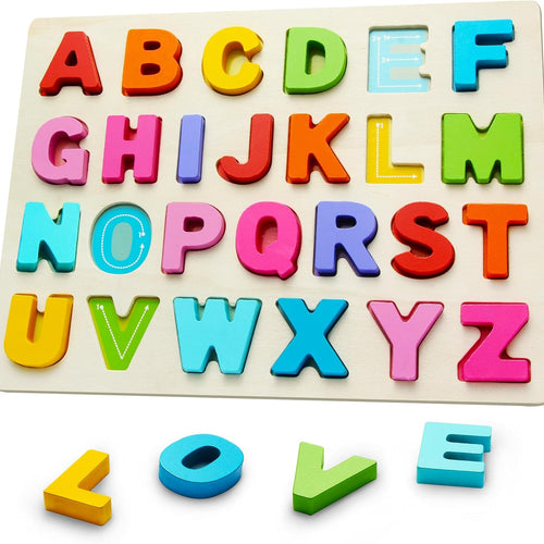 Wooden ABC Alphabet Puzzle for Preschool Learning Activities and Toddler Education
