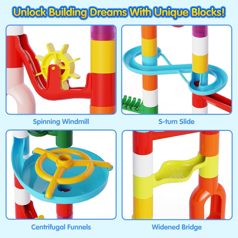 110pcs Marble Maze Kit STEM Learning Toy for Kids, 60 Marbles, Building Blocks, Ages 3-8