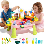 Ploomi 2026 Upgraded Water Table for Toddlers 1-3 - Outdoor Toys for Kids Ages 4-8 with Pump, Summer Outside Sensory Activity Pool Toys, Kitchen Play Sink Toy with Running Water, Fishing Toy, Pink