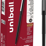 uniball Roller Rollerball Pens, Micro Point (0.5mm), Black, 12 Pack