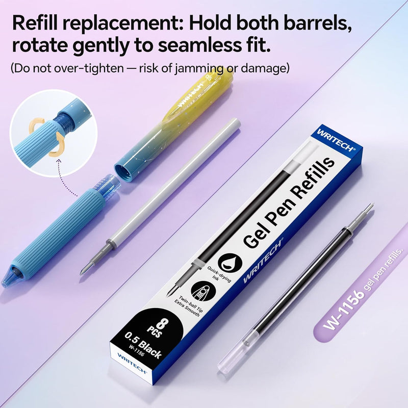 WRITECH Gel Pens Fine Point: Nebula Pen Set 0.7mm Black Ink Retractable 6ct Medium Point Smooth Writing with Aesthetic Gradient Color Barrel for Journaling Note Taking Silent Click No Smear