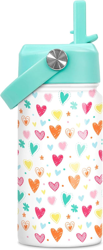 Bow Kids Water Bottle With Straw Lid 12oz Insulated Stainless Steel, Travel Tumbler, Pink Bow Gifts For Girls, Birthday, Christmas, Back To School