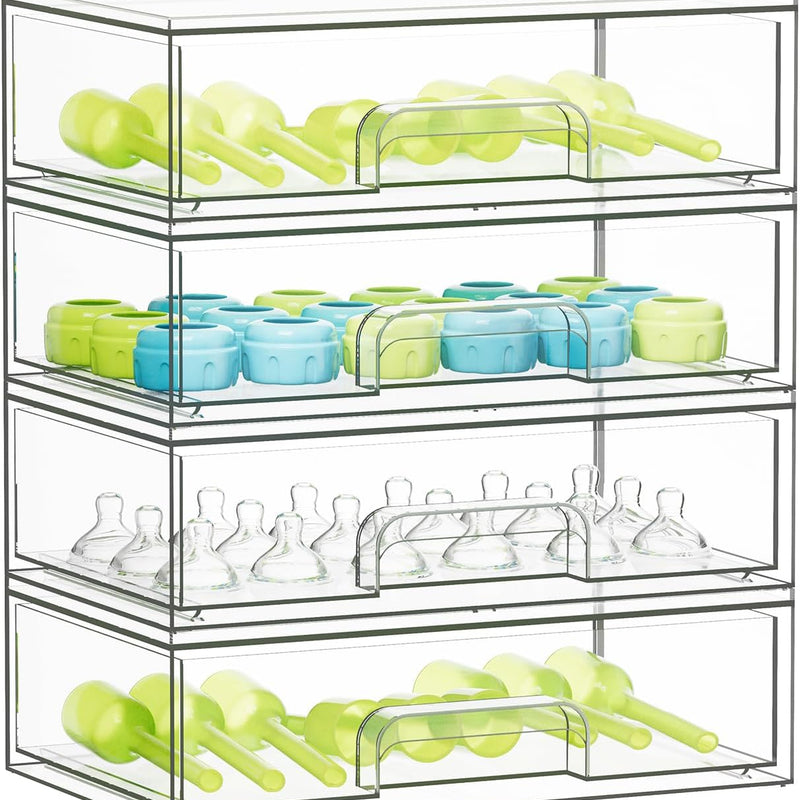 SpaceAid Bottle Storage Organizer Baby - Acrylic Bottles Station Organizer Container, Stackable Clear Drawers for Countertop, Vanity, Bathroom, Cabinet, Pantry Organization, 5 Pack, 2S2M1L, 15.4"H