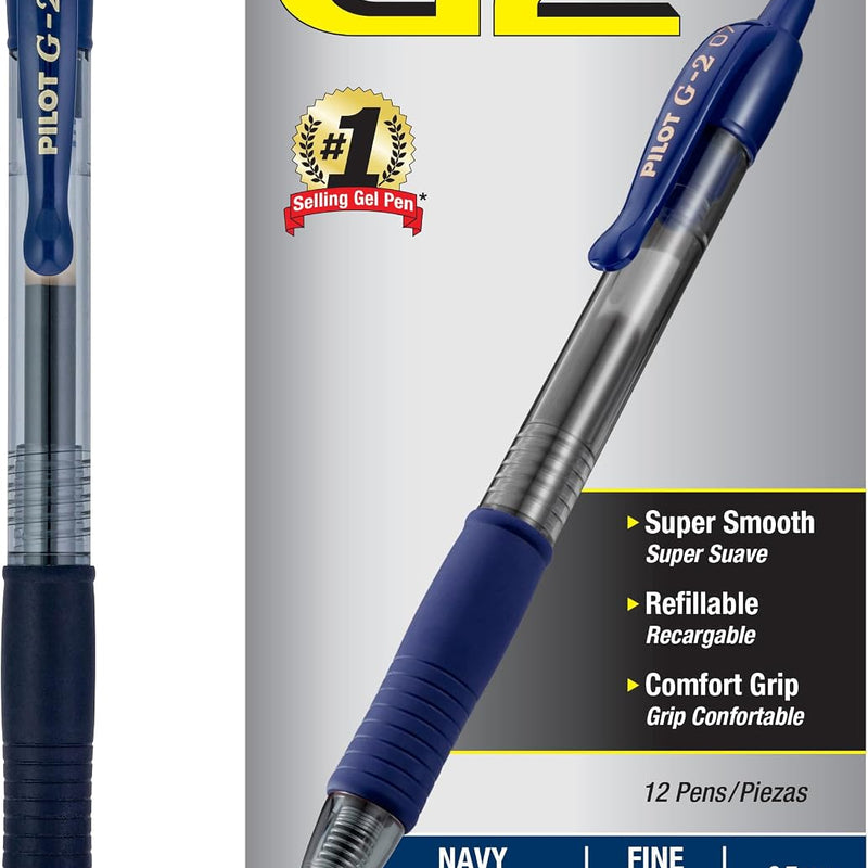 Pilot G2 Premium Gel Roller Pens, Fine Point 0.7 mm, Blue Ink Pens Fine Point, Pack of 12 - Ideal for School, Journaling, and Office Writing