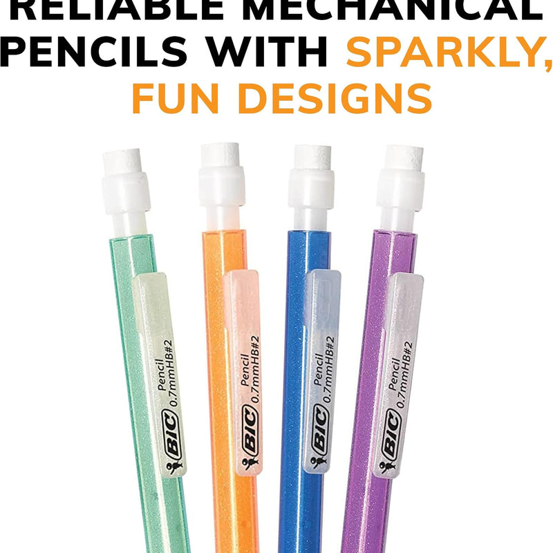BIC Xtra-Sparkle Number 2 Mechanical Pencils With Erasers, Medium Point (0.7mm), 24-Count Pack, Mechanical Pencils for School Supplies