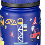 Fanhaw 14 oz Kids Water Bottle for School, Insulated Water Bottle with Straw Lid, Stainless Steel Vacuum Insulated Bottle for Boys & Girls, Leak-Proof, BPA Free(Blue - Under Construction)