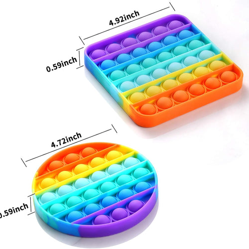 2 Packs Pop Fidget Sensory Toys, Autism Special Needs Stress Relief Silicone Pressure Relieving, Round and Square Squeeze Toys for Kids Children Adults (Set of 2)