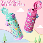 Fimibuke 18oz Kids Insulated Water Bottle with 2-in-1 Straw & Spout Lid | Leak Proof 18/8 Stainless Steel Vacuum Tumbler with Pop-Open Lid, BPA-Free Kids Cup for Travel School Girl Boy Toddler 2 Pack