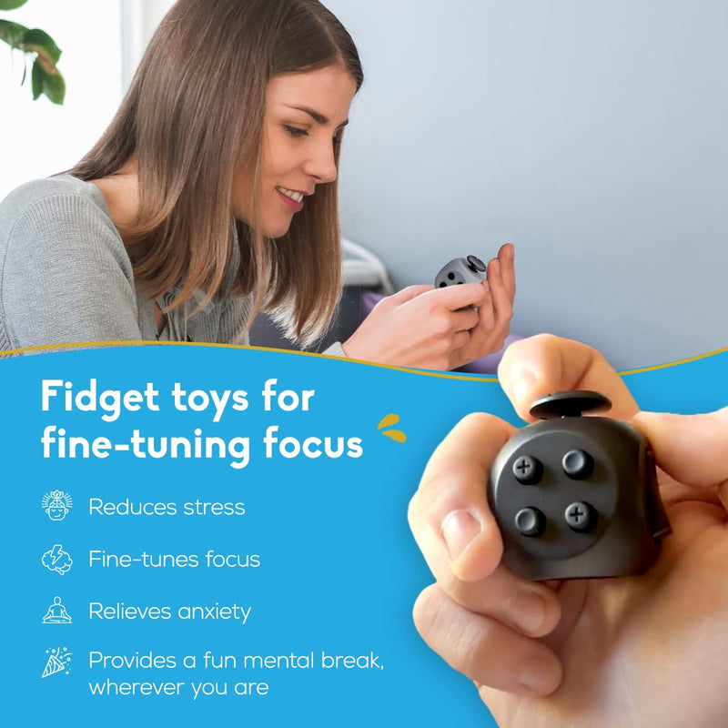 PILPOC theFube Fidget Cube, 6-Sided Stress Relief Infinity Cube for Adults & Kids, Boosts Concentration, Mindfulness Aid, Silent & Audible Modes, Stocking Suffers for Boys, Kids and Adults (Midnight)
