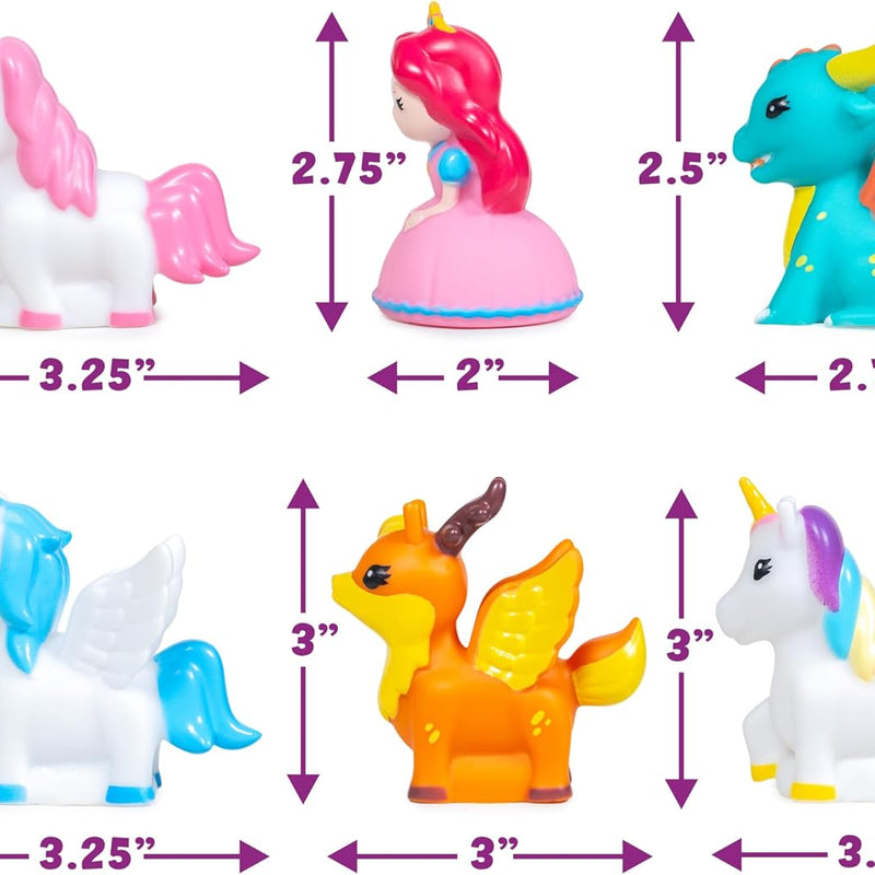 Tub Works® Fantasy Watertight Bath Toys, 6 Pack | Sealed, No Hole Bath Toys Design Keeps Moisture Out | Soft, Squeezable & Float on Water | Baby & Toddler Bathtub Toy | Unicorn Baby Girl Bathtub Toy