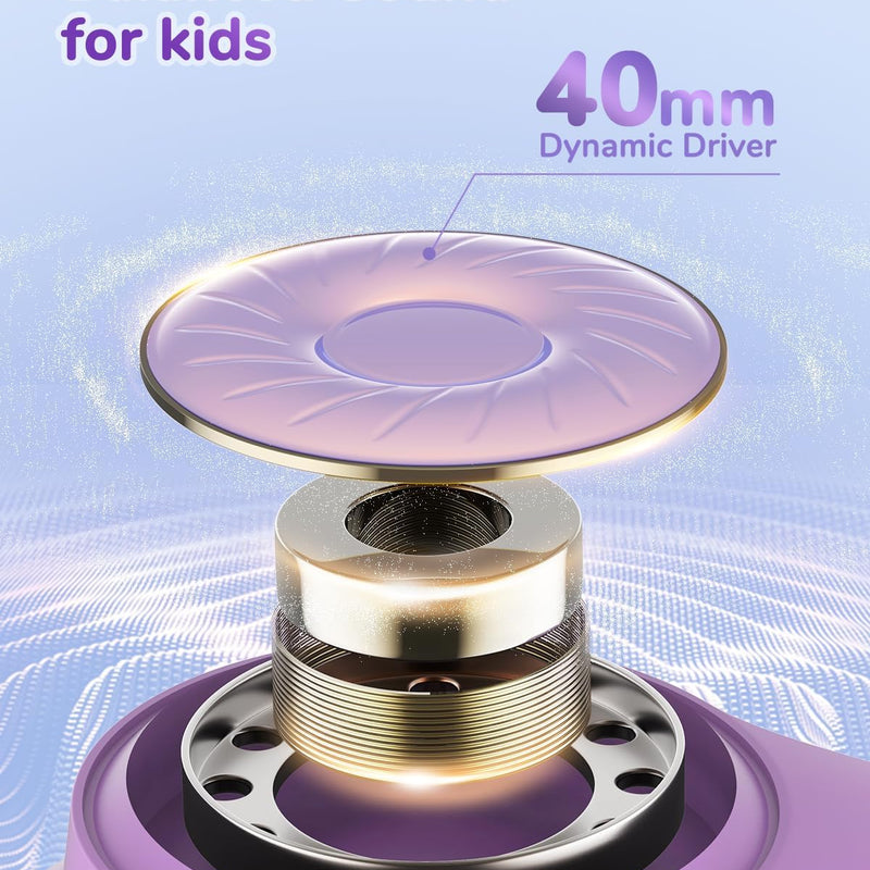 iClever BTH26 Active Noise Cancelling Headphones for Kids, 60H Playtime | SafeSound Tech 3.1, USB C Fast Charging, Bluetooth5.4, Kids Bluetooth Headphones, with Mic AUX Cord for iPad Airplane, Purple