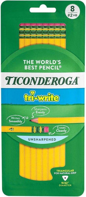 Ticonderoga Tri-Write Wood-Cased Pencils, 2HB Soft, Yellow, 12 Count