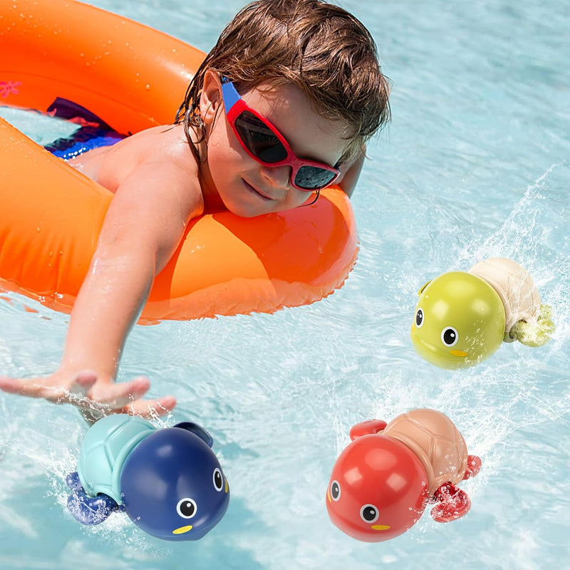 Wind Up Turtle Bath Toys for Toddlers 1-3, 3 Pack Swimming Bathtub Toys | ASTM F963-23 Tested, Non-Toxic ABS, Wind-Up No Batteries, Quick-Dry Drain Holes, for Pool & Preschool Toddlers